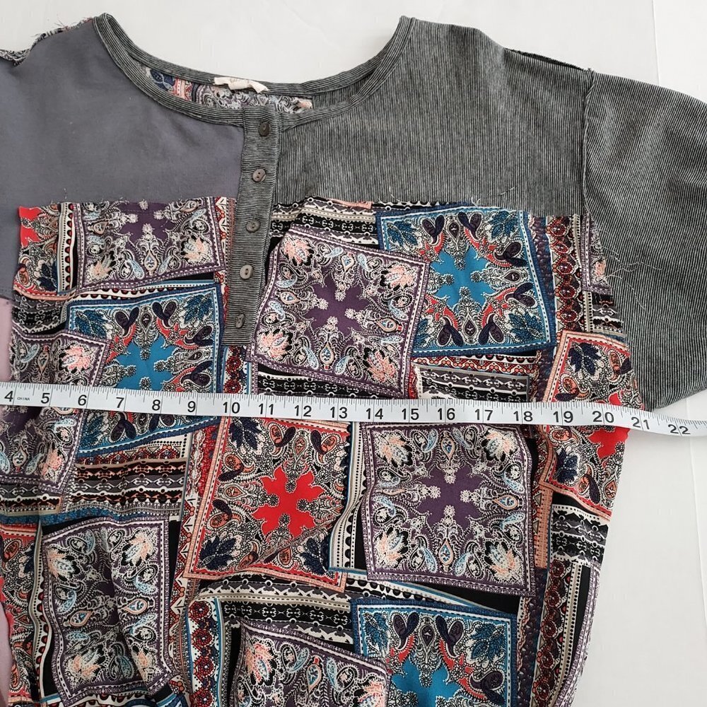 Oddy Gray Multicolor Patchwork Design Long Sleeve… - image 3